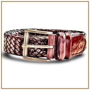 Canali Men’s Tubular Braided Leather Belt. Mud. 51”